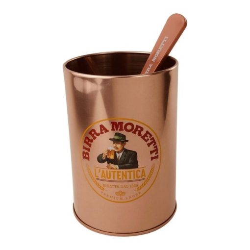 Birra Moretti Afschuimbak Koper met Bierafschuimer met 1 Afschuimspatel
