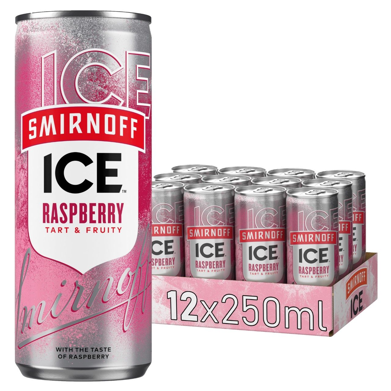 Smirnoff Ice Raspberry 25cl – tray met 12 vodka mix blikjes
