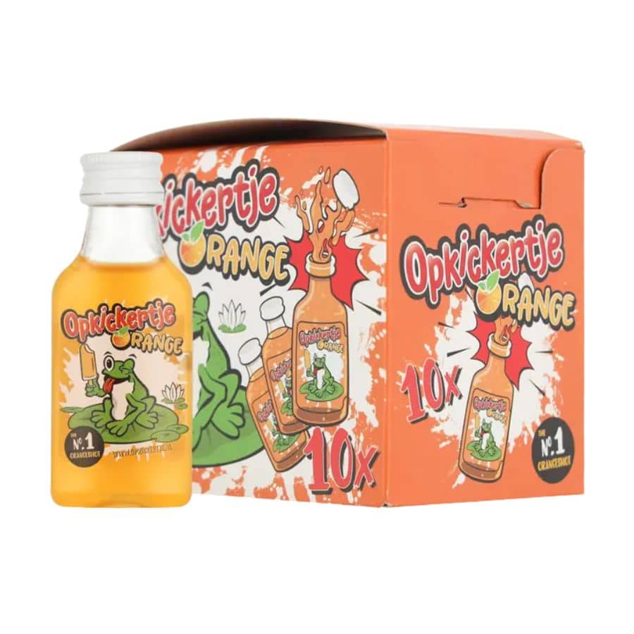 Opkickertje Orange Shot 2cl Flesjes Premix Doos 10 PET shotjes