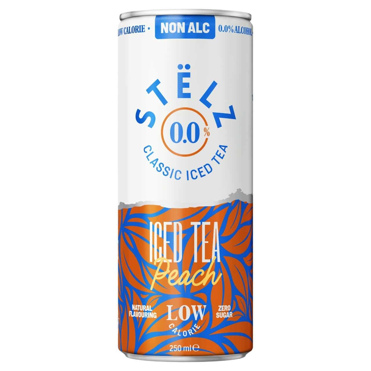 Stelz Iced Tea Peach 0.0% Bikjes 25cl Tray 12 Stuks – Hard Seltser Alcoholvrij!