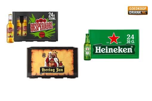 Bier kratten met Heineken Hertog Jan speciaalbier en pilseners