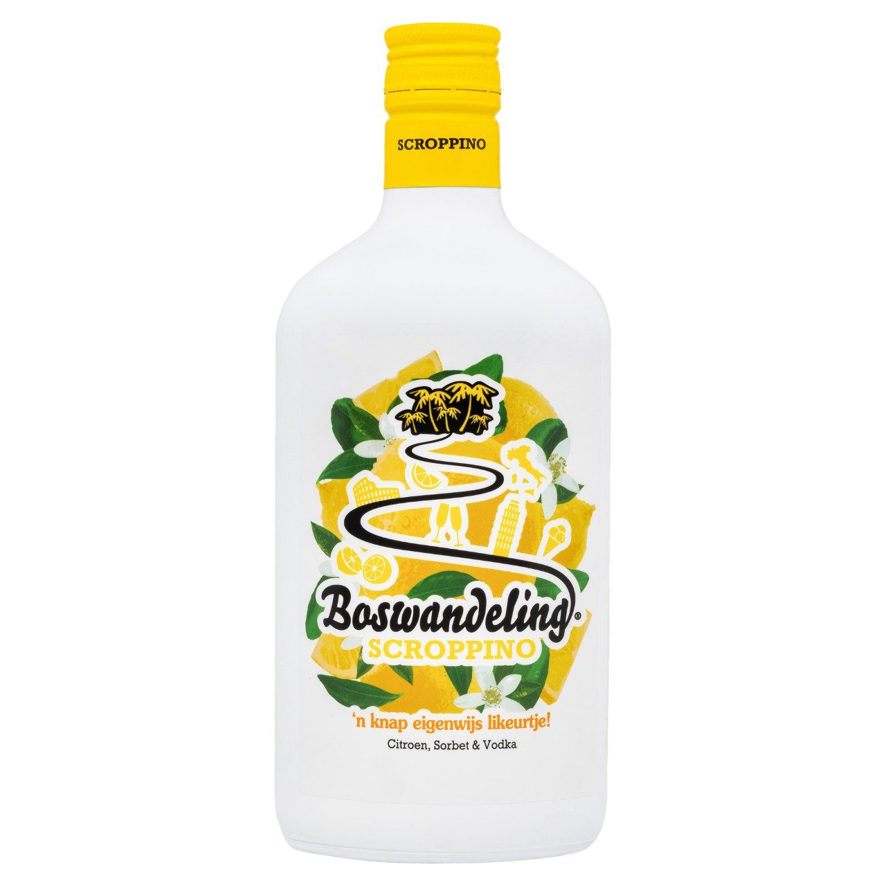 Boswandeling Scroppino Likeur 70cl fles met citroen, vodka en kokosroom, 14,5% alcohol